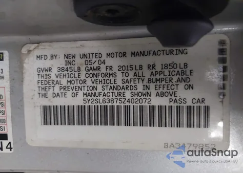 2005 Pontiac Vibe из США, поврежденный, VIN 5Y2SL63875Z402072